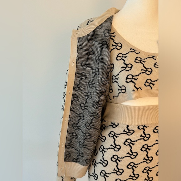 ROKH Monogram Merino Wool-blend Button Down Bra Top Cardigan Skirt Set Small - Picture 6 of 10